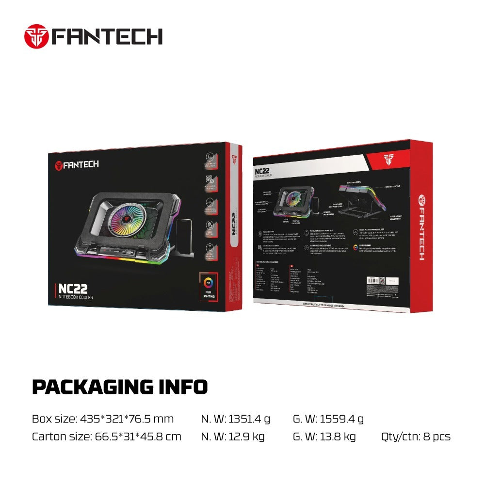 Fantech, Nc22 Premium Laptop Cooling Pad, Powerful Extra-Large Fan For Superior Cooling Performance, Vibrant Rgb Lighting
