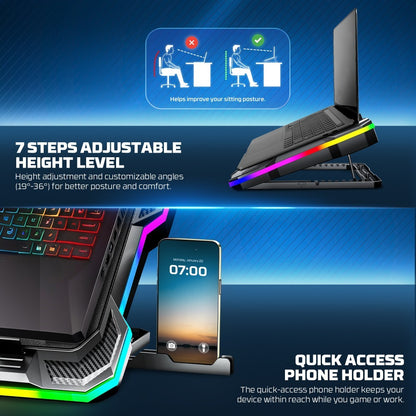 Fantech, Nc22 Premium Laptop Cooling Pad, Powerful Extra-Large Fan For Superior Cooling Performance, Vibrant Rgb Lighting
