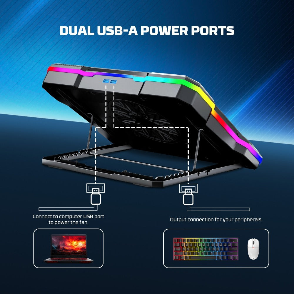 Fantech, Nc22 Premium Laptop Cooling Pad, Powerful Extra-Large Fan For Superior Cooling Performance, Vibrant Rgb Lighting