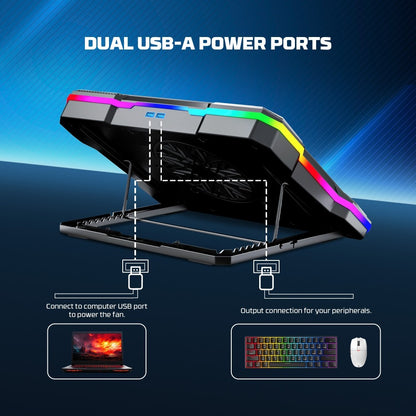Fantech, Nc22 Premium Laptop Cooling Pad, Powerful Extra-Large Fan For Superior Cooling Performance, Vibrant Rgb Lighting