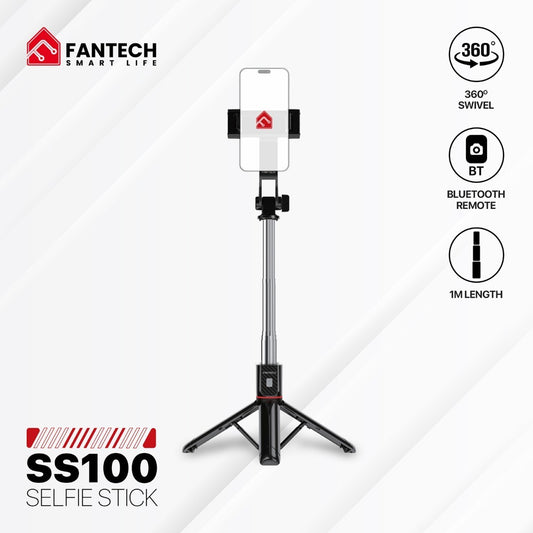 Fantech, Ss100 Selfie Stick ? Extends Up To 1M, Bluetooth Remote, 360? Rotation, Lightweight Design, And Stable Design
