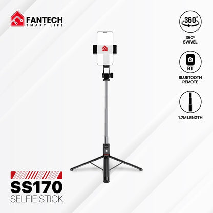 Fantech, Ss170 Selfie Stick ? Extends Up To 1.7M, Bluetooth Remote, 360? Rotation, Lightweight Design, And Stable Design