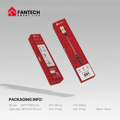 Fantech, Ss170 Selfie Stick ? Extends Up To 1.7M, Bluetooth Remote, 360? Rotation, Lightweight Design, And Stable Design