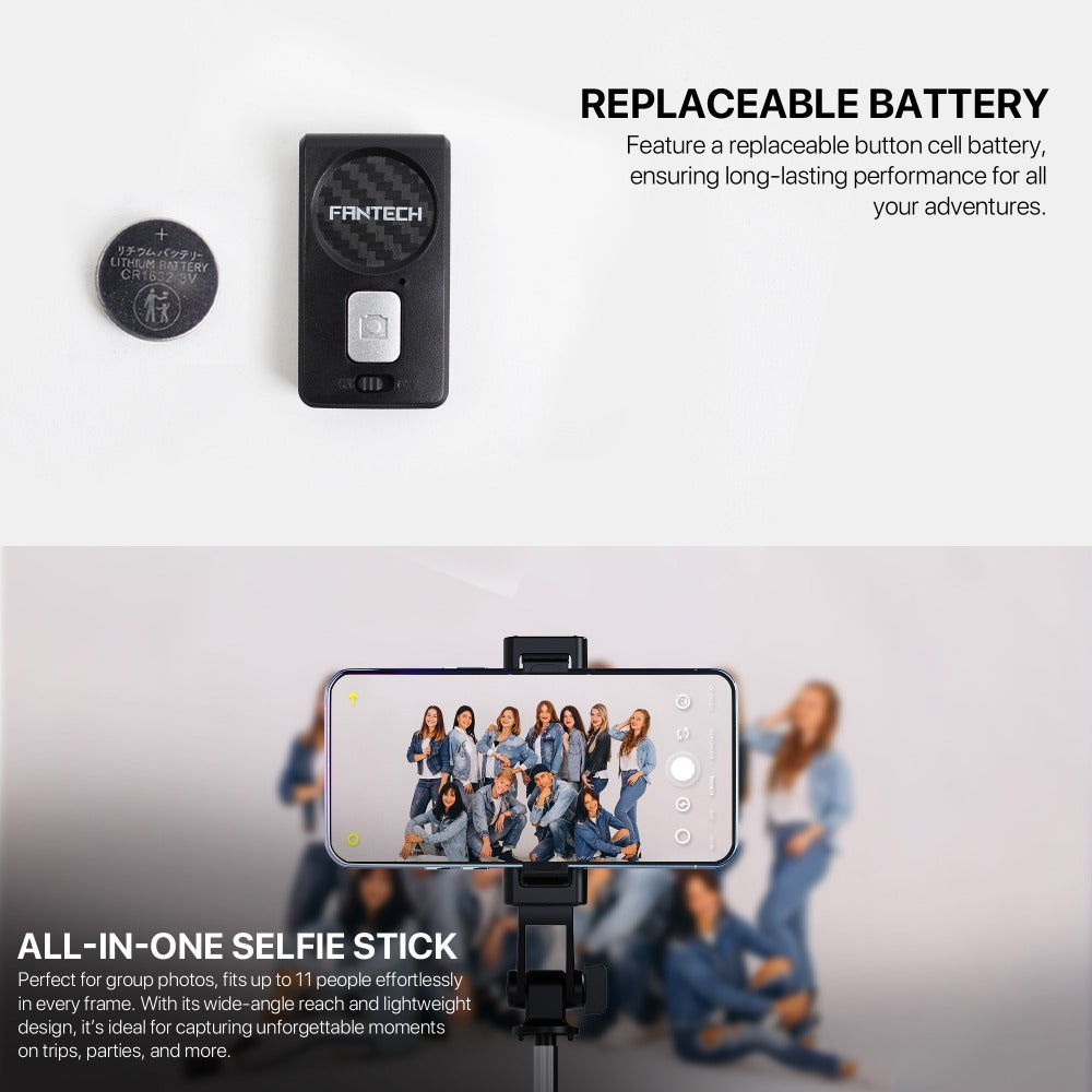 Fantech, Ss170 Selfie Stick ? Extends Up To 1.7M, Bluetooth Remote, 360? Rotation, Lightweight Design, And Stable Design