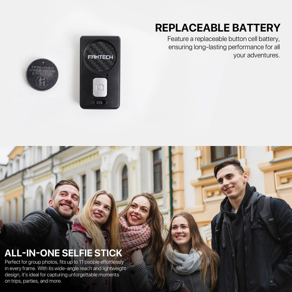 Fantech, Ss170 Selfie Stick ? Extends Up To 1.7M, Bluetooth Remote, 360? Rotation, Lightweight Design, And Stable Design