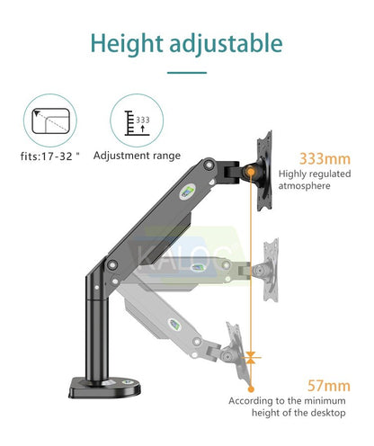 Kaloc, Ds300B Adjustable Single Monitor Arm With Internal Gas Spring Technology For Easy Adjustment, For Screens 17 To 32 Inches