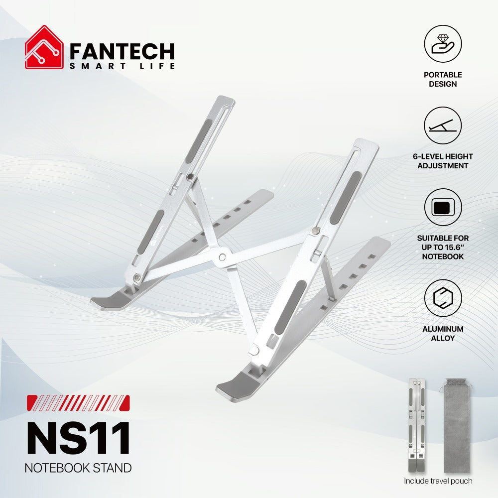 Fantech, Ns11 Portable Aluminum Laptop Stand ? Adjustable Height & Angle, Fits Up To 15.6' Laptops, Free Pouch Included