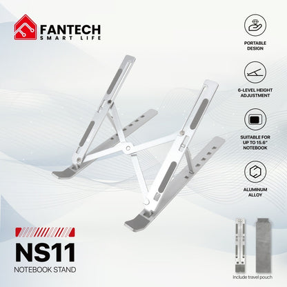 Fantech, Ns11 Portable Aluminum Laptop Stand ? Adjustable Height & Angle, Fits Up To 15.6' Laptops, Free Pouch Included