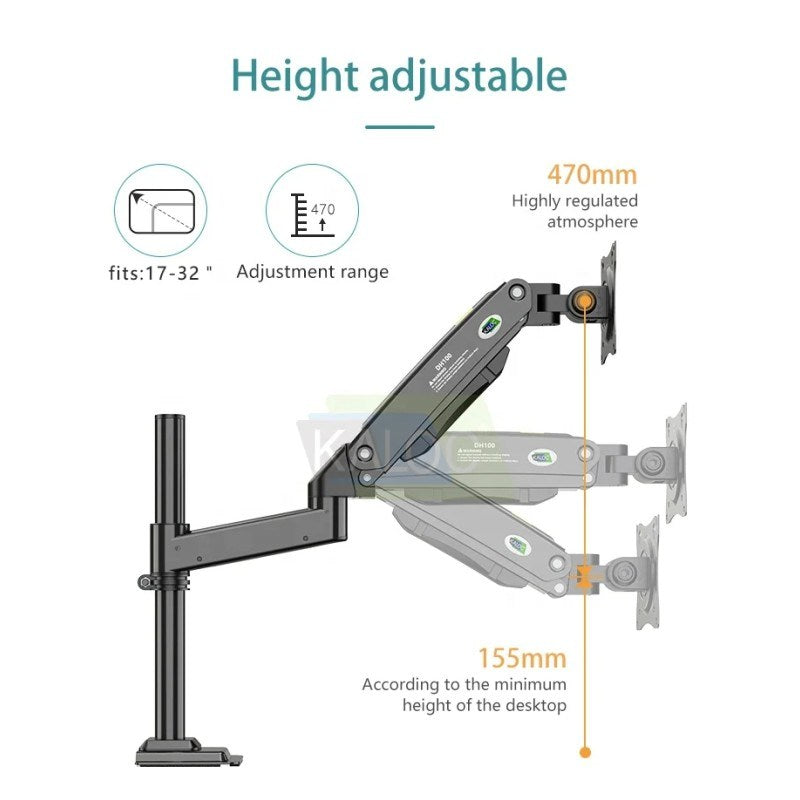 Kaloc, Dh100B Single Monitor Arm With Internal Gas Spring Technology For Easy Adjustment, For Screens 17 To 33 Inches