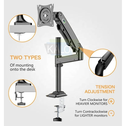 Kaloc, Dh100B Single Monitor Arm With Internal Gas Spring Technology For Easy Adjustment, For Screens 17 To 33 Inches