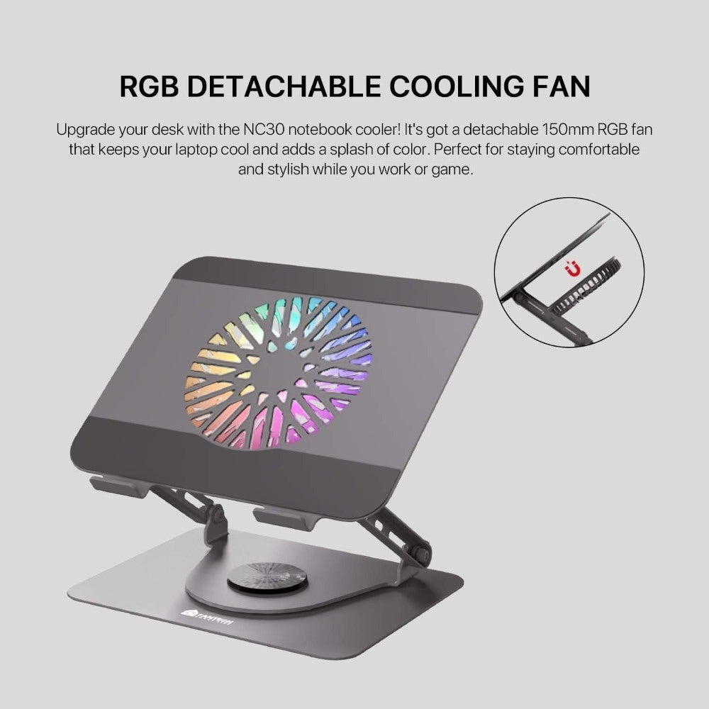 Fantech, Nc30 Laptop Cooling Stand With Detachable Rgb Fan ? Adjustable, 360? Swivel, Support Up To To 17.3' Laptops