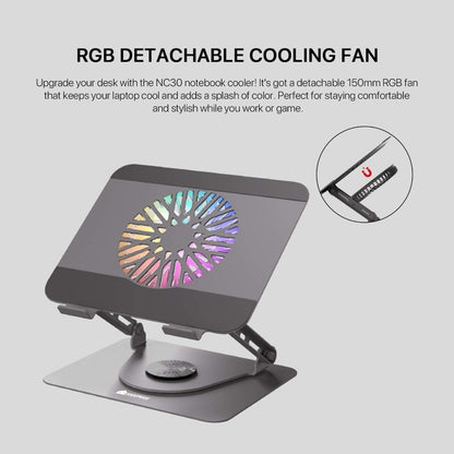 Fantech, Nc30 Laptop Cooling Stand With Detachable Rgb Fan ? Adjustable, 360? Swivel, Support Up To To 17.3' Laptops