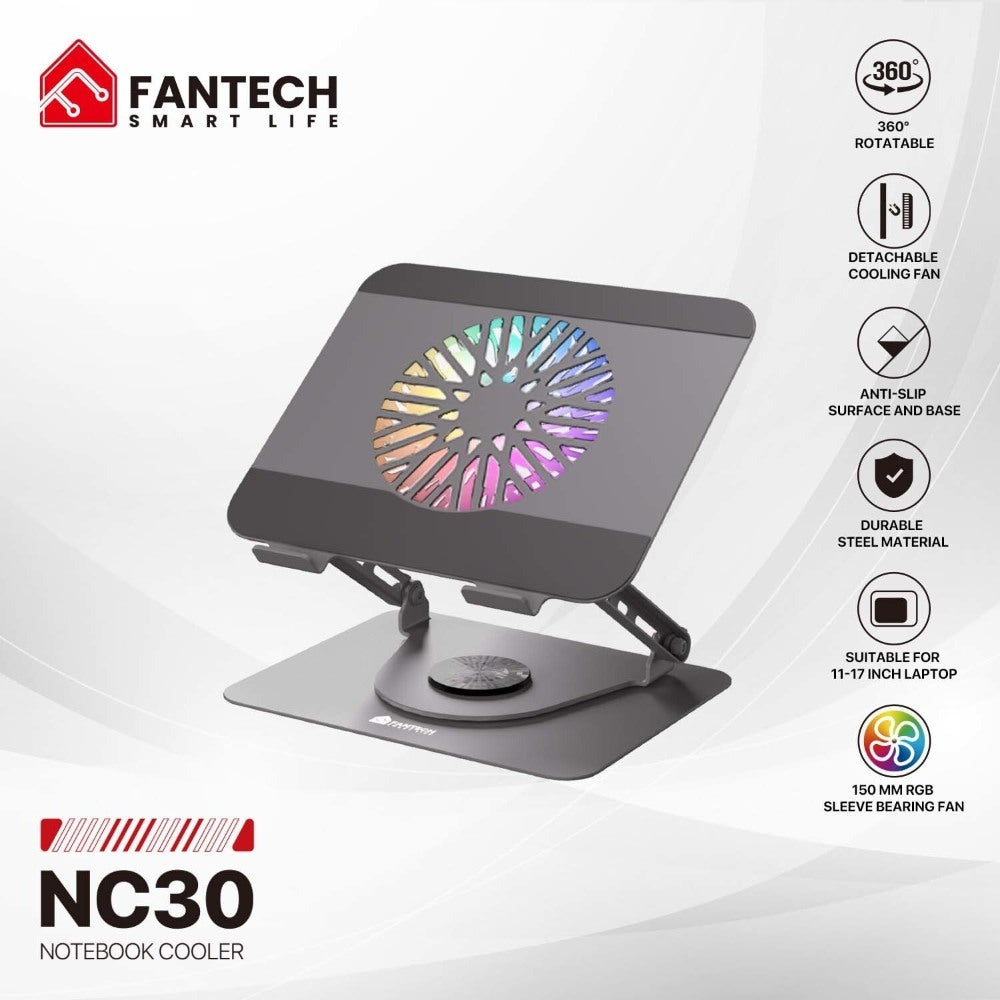 Fantech, Nc30 Laptop Cooling Stand With Detachable Rgb Fan ? Adjustable, 360? Swivel, Support Up To To 17.3' Laptops