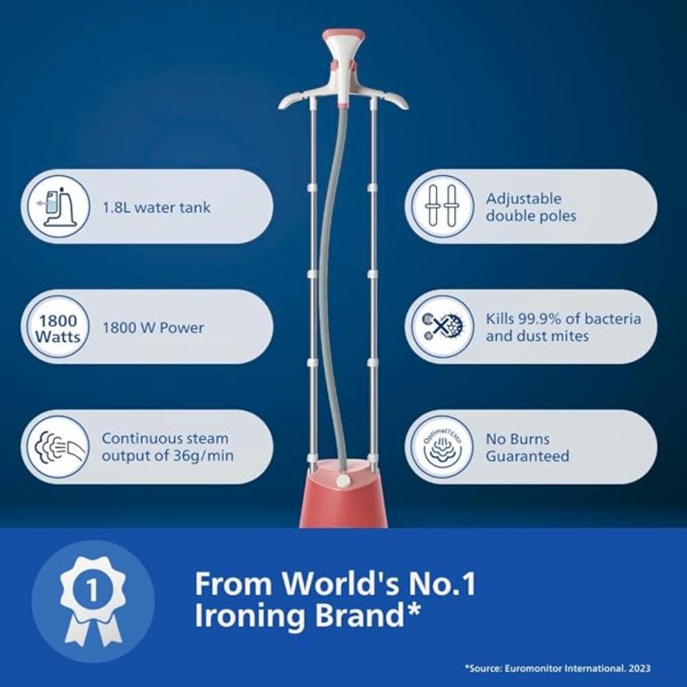 Philips, Standing Garment Steamer, Up to 36 gm Steam Output, 1.8L, 1800W, STE1020