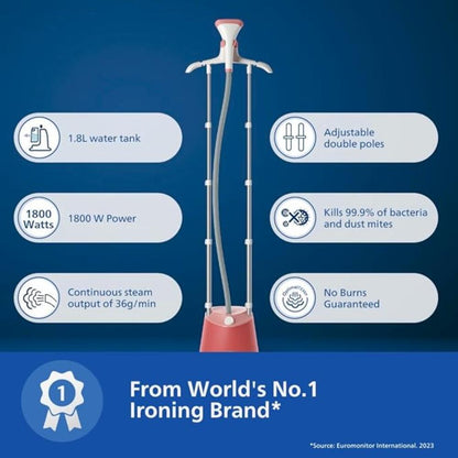 Philips, Standing Garment Steamer, Up to 36 gm Steam Output, 1.8L, 1800W, STE1020