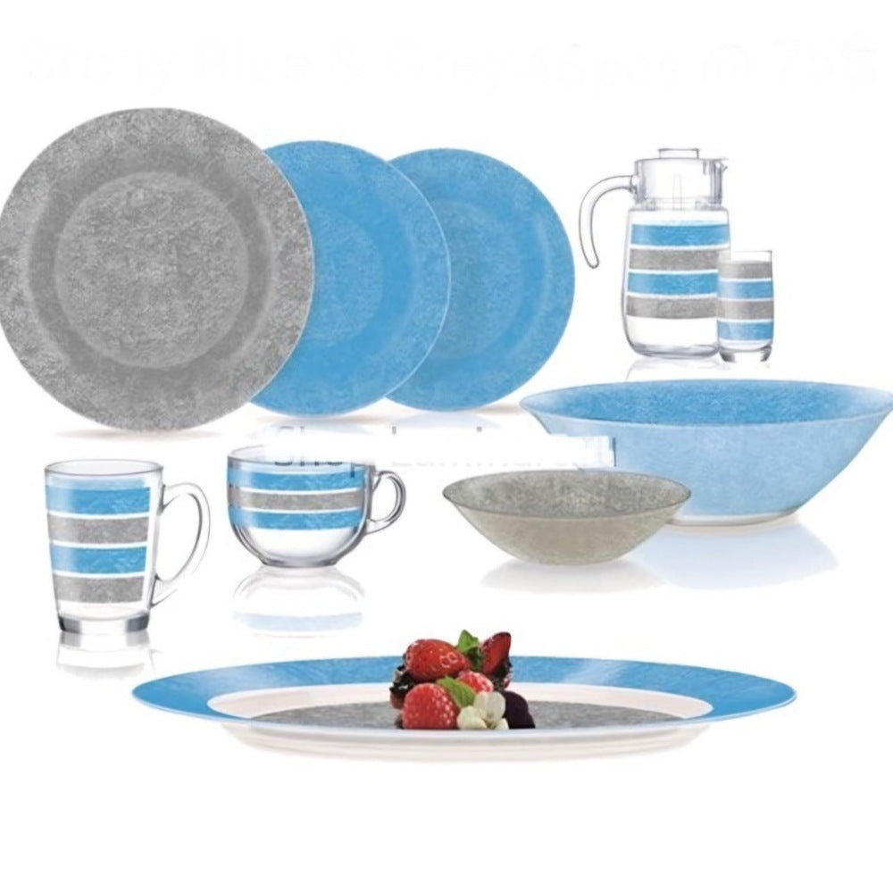 Luminarc, Stony Blue & Grey Dinner Set 46 Pieces Glass Tableware