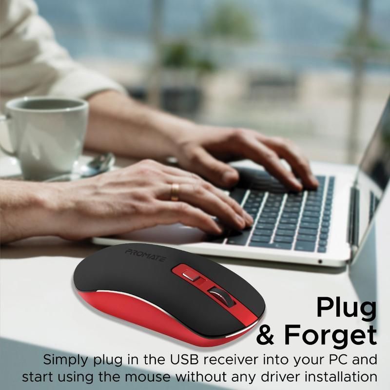 Promate, High Precision Ergonomic Slim Wireless Mouse, Red