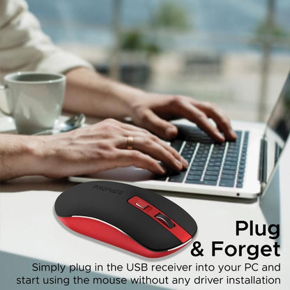 Promate, High Precision Ergonomic Slim Wireless Mouse, Red