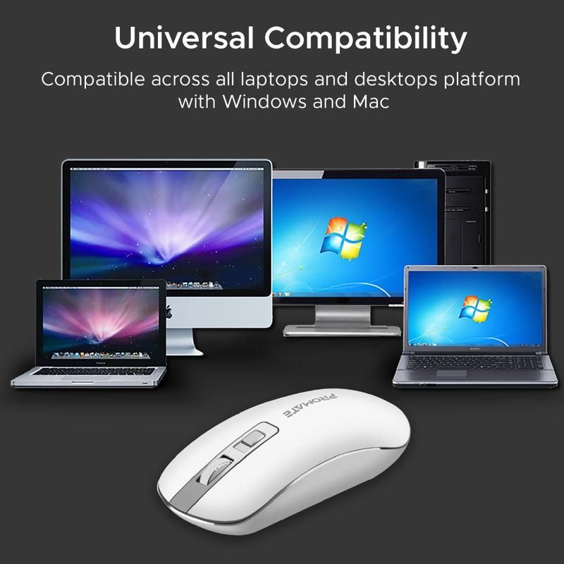 Promate, High Precision Ergonomic Slim Wireless Mouse, White