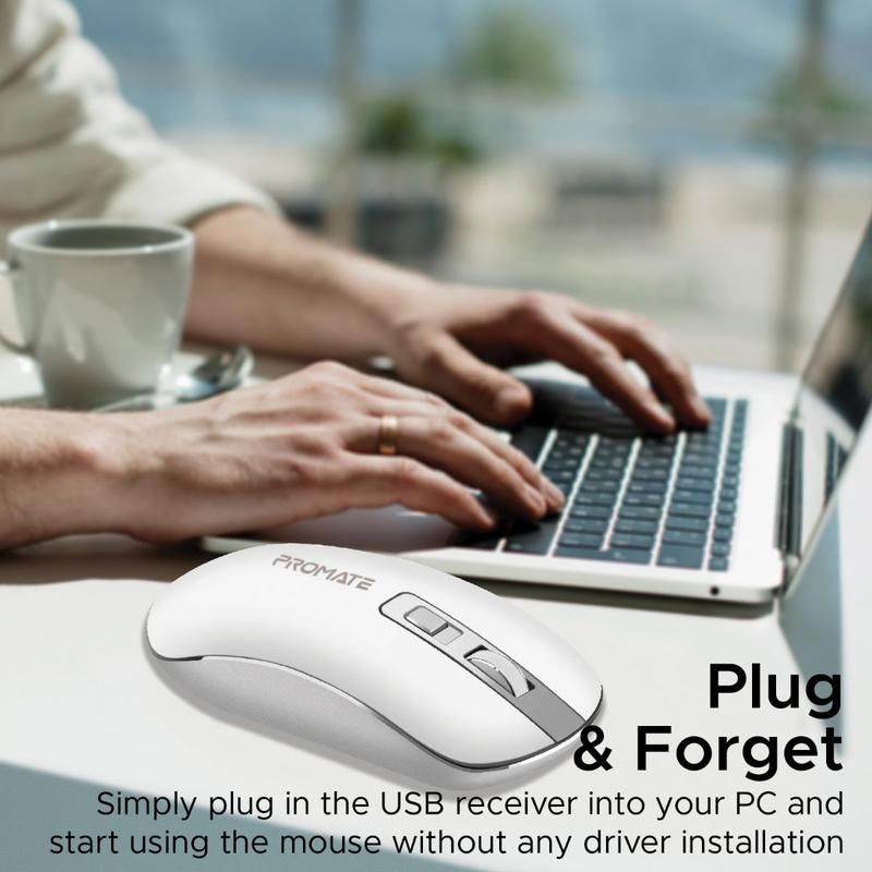 Promate, High Precision Ergonomic Slim Wireless Mouse, White