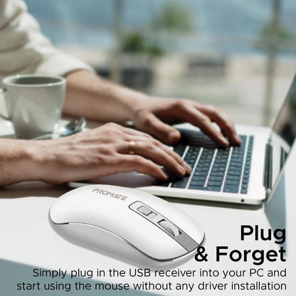 Promate, High Precision Ergonomic Slim Wireless Mouse, White