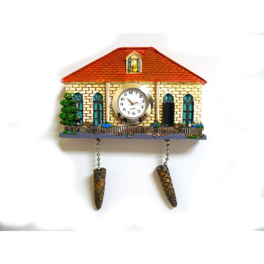 Merlin, Polyresin Lebanese House Cuckoo Fridge Magnet With Real Clock Blue Window