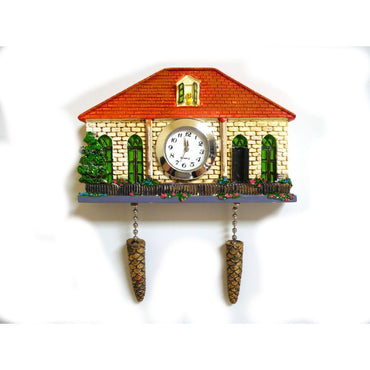 Merlin, Polyresin Lebanese House Cuckoo Fridge Magnet With Real Clock Green Window