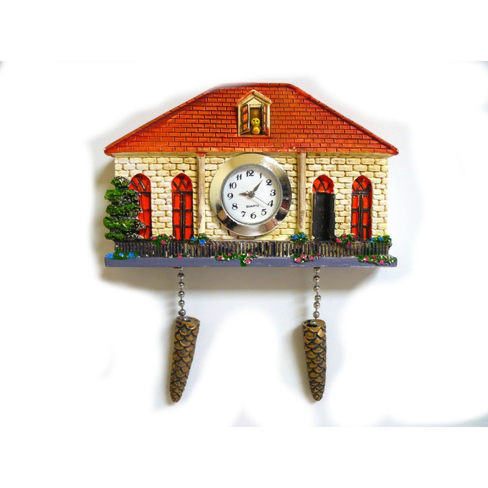 Merlin, Polyresin Lebanese House Cuckoo Fridge Magnet With Real Clock Red Window