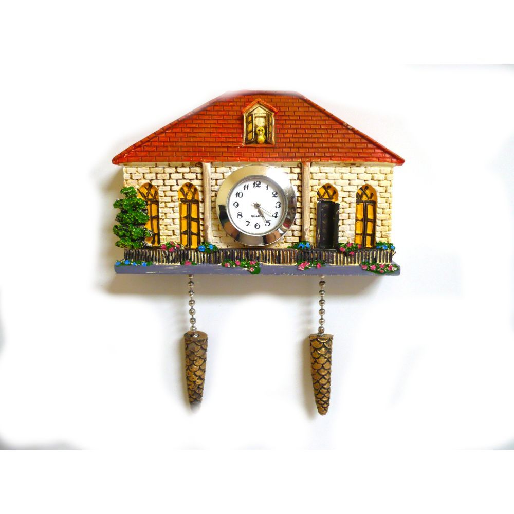 Merlin, Polyresin Lebanese House Cuckoo Fridge Magnet With Real Clock Yellow Window