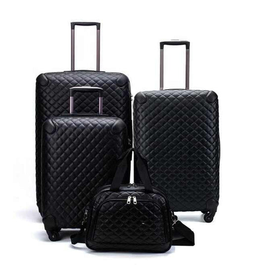 SwissBrand, Leather and Expandable Travel Bags Suitcase Hard Cover 4 wheels Luggage 4 Piece Set Black