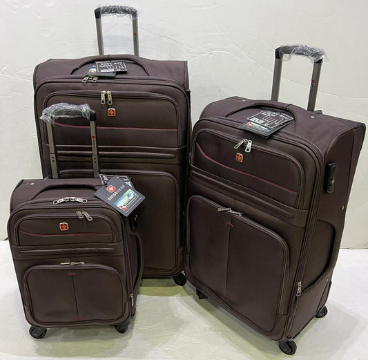 SwissGear, Luggage 3 Piece Set, Travel Bags, Soft Cover, Lightweight TSA Lock, Brown
