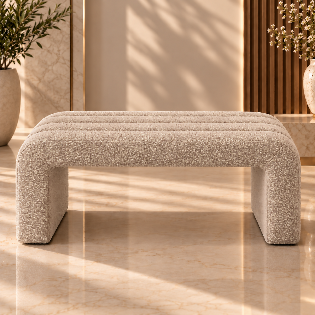 Beige Bouclé Sculptural Bench | BNCH764045B