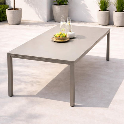 Outdoor Dining Table - Grey Powder-Coated Frame with Greige Glass Top (180x100 cm), T-011