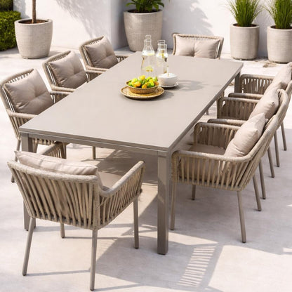Outdoor Dining Table - Grey Powder-Coated Frame with Greige Glass Top (180x100 cm), T-011