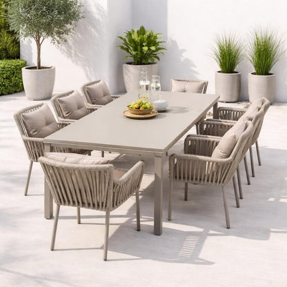 Outdoor Dining Table - Grey Powder-Coated Frame with Greige Glass Top (180x100 cm), T-011