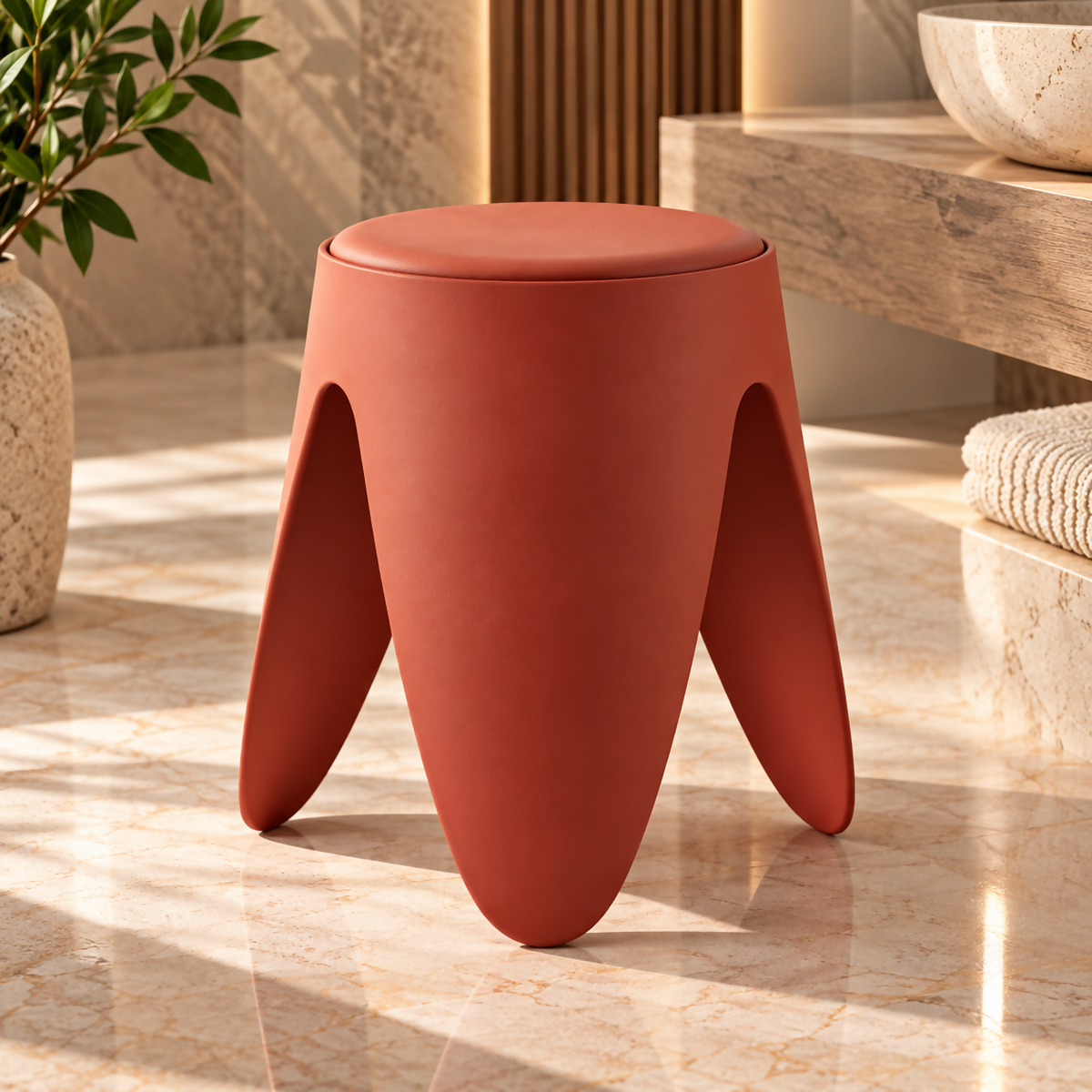 ARCO – 3-Legged Coral Red  Sculptural Stool | HKA61-68R