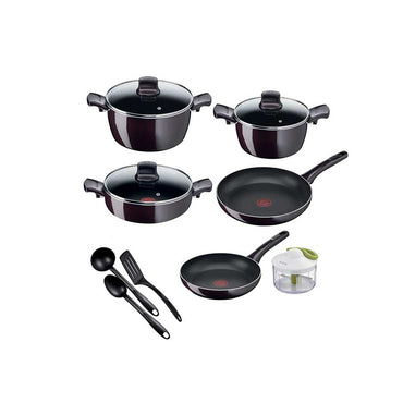 Tefal, New G6 Resist Intense - 12Pcs Set: Frypan 24-28cm, Stewpot 22-26cm W-Glass LID, Shallow Pot 26cm W-Glass LID, Spoon, Ladle & Spatula, Manual Chopper, TEF-D5229383