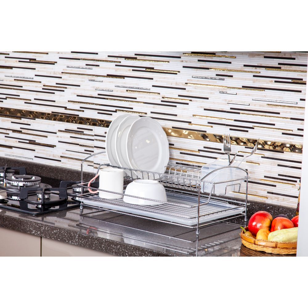 Tekno Tel, Dish Drainer Two Tiers With Cutlery And Tray / Chrome