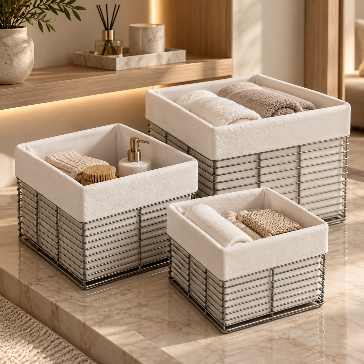 ÉLARA – 3-Piece Metal Wire Storage Basket Set | HK-T221B-S