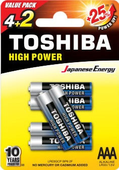 Toshiba, Size AAA High Power Alkaline Batteries 1.5V 4+2 Pieces LR03
