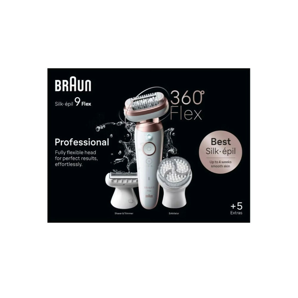 Braun Silk-Epil 9 3D Epilator, World’s 1St Fully Flex Head [Sensitive Areas], Wet – Dry, 50min, BRA-SES9060