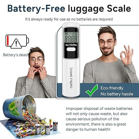 Travel Inspira, Luggage Scale Battery-Free, Portable Handheld Digital Suitcase Scale For Travelling, 110Lbs/50Kg