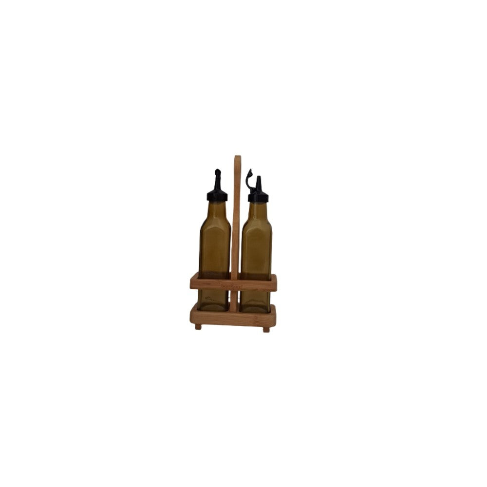 KC, Set Of 2 Oil Vinegar + Wood Stand, TUR-B4402