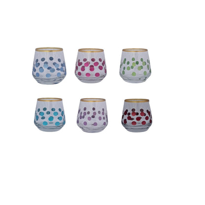 KC Set Of 6 Glass Short Dotted Colored, TUR-MKR6895