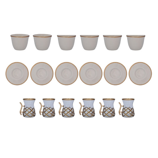 Pasha Home, Hand Made Mirrali Tea Cup Set Of 6+ Coffee Cup Set Of 6 White And Gold, Tur-Psh0090
