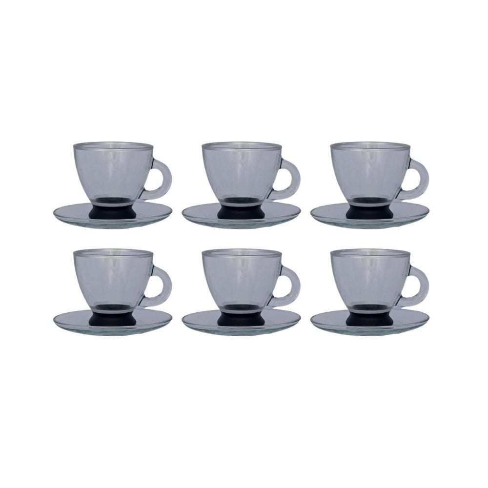 Pasha Home, Set Of 6 Tea Cup Transparent With Black Base 4 Oz, Tur-Rom410