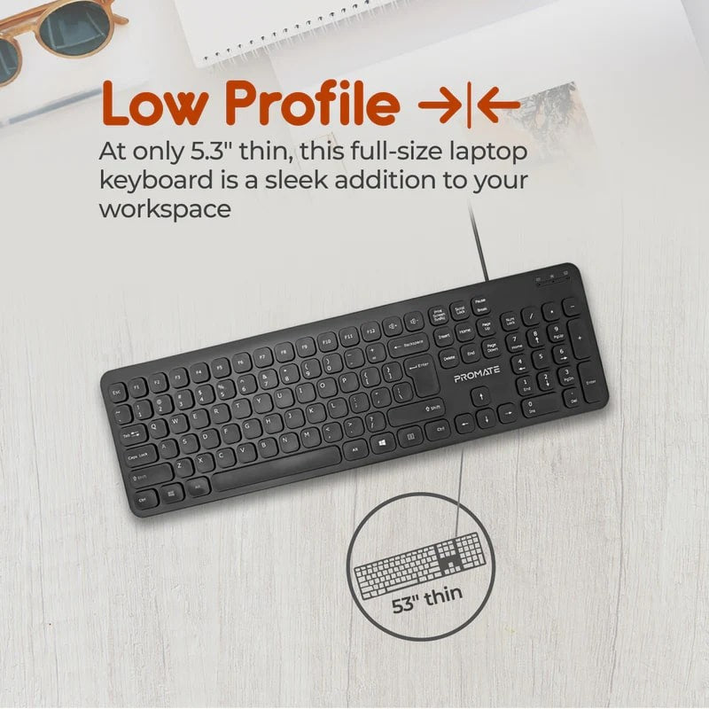 Promate, Quiet Key Wired Compact Keyboard & Mouse