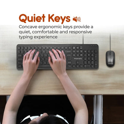 Promate, Quiet Key Wired Compact Keyboard & Mouse