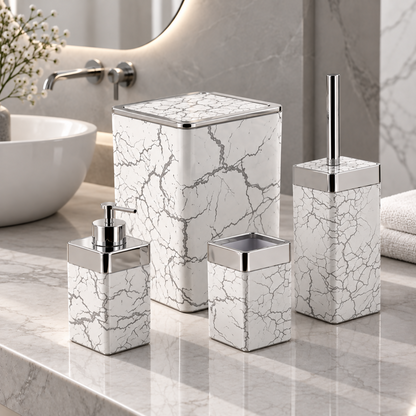 Carrara White Marble-Effect Bathroom Accessories Set – 4 Pieces | MA009