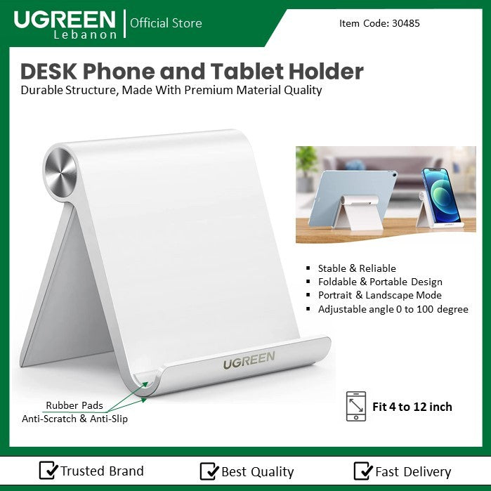 Ugreen, Adjustable Multi-Angle Stand For Phone & Tablet White (Suitable For All Devices Up To 12 Inch Size)